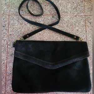 Black Suede Leather 👛 Vintage 70's Handbag EUC $17